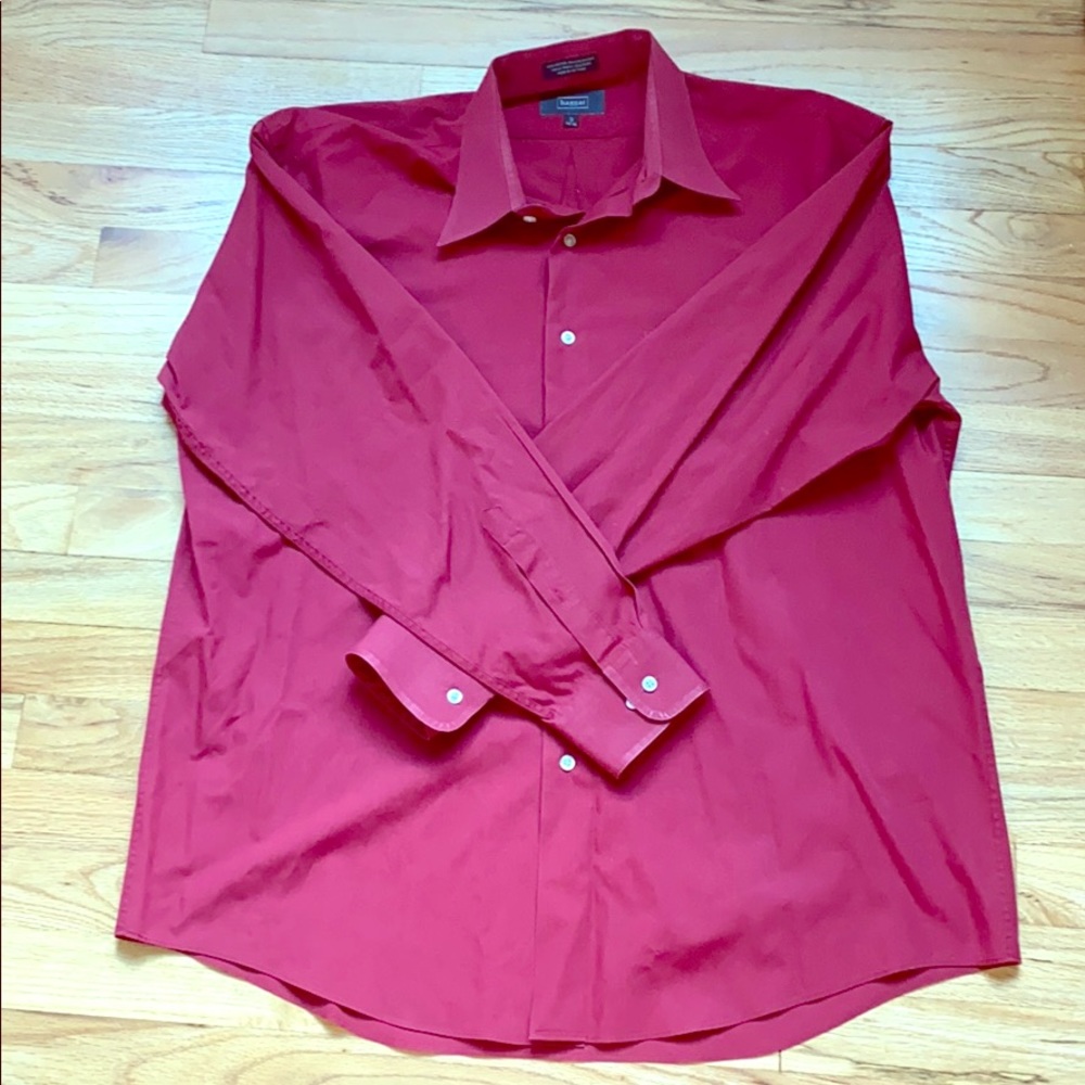 Red dress shirt.